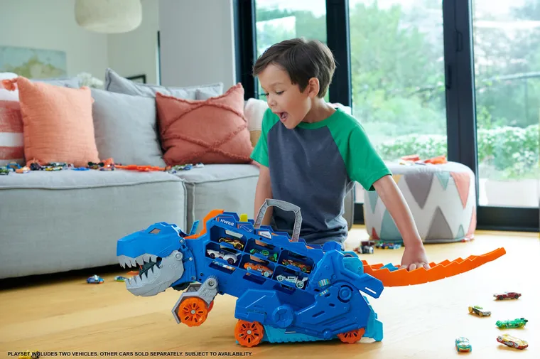 Hot Wheels, T-Rex Mega Transporter, zestaw do zabawy z dużym samochodem