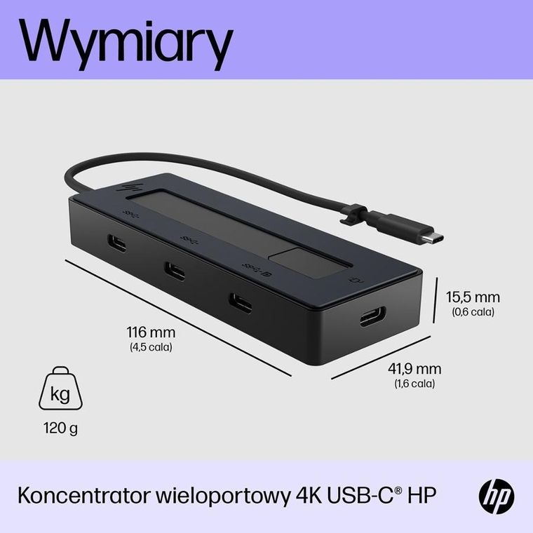 HP, Hub USB-c 4k 6g842aa 4 Porty USB-c, czarny