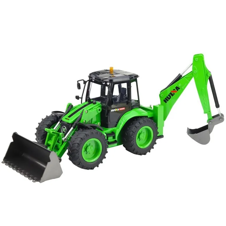 Huina, koparko ładowarka, pojazd budowlany zdalnie sterowany, zielona, 1:14