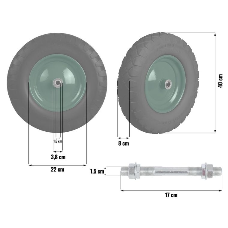 Humberg, koło do taczki bezdętkowe, czarno-zielone, 4.00-8