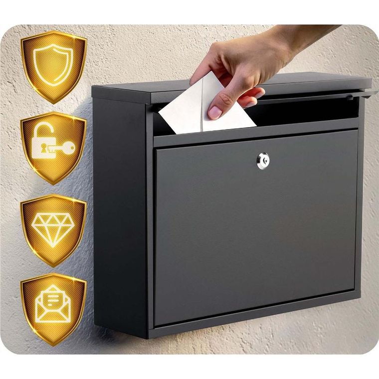 Humberg, skrzynka na listy, czarna, 37,5-30,5-12 cm, HM-860