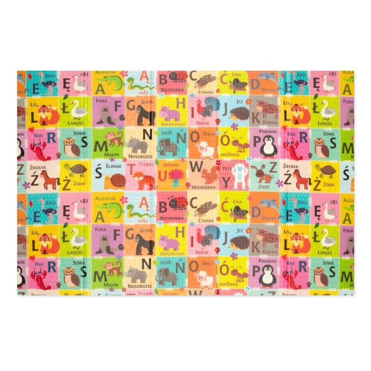 Humbi, dwustronna mata edukacyjna z pianki XPE, onomatopeje zwierząt, polski alfabet, 120-180 cm