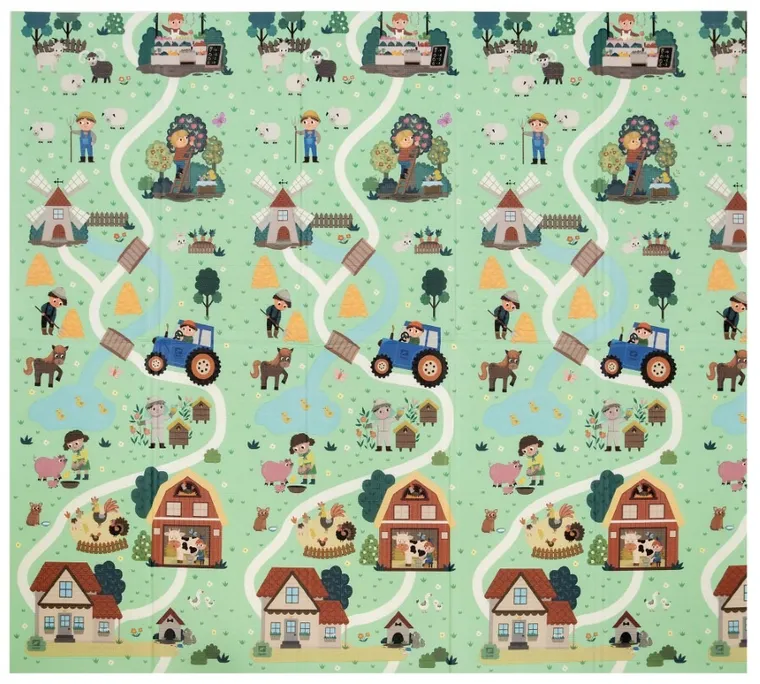 Humbi, dwustronna mata edukacyjna z pianki XPE, wieś i las, 180-200 cm