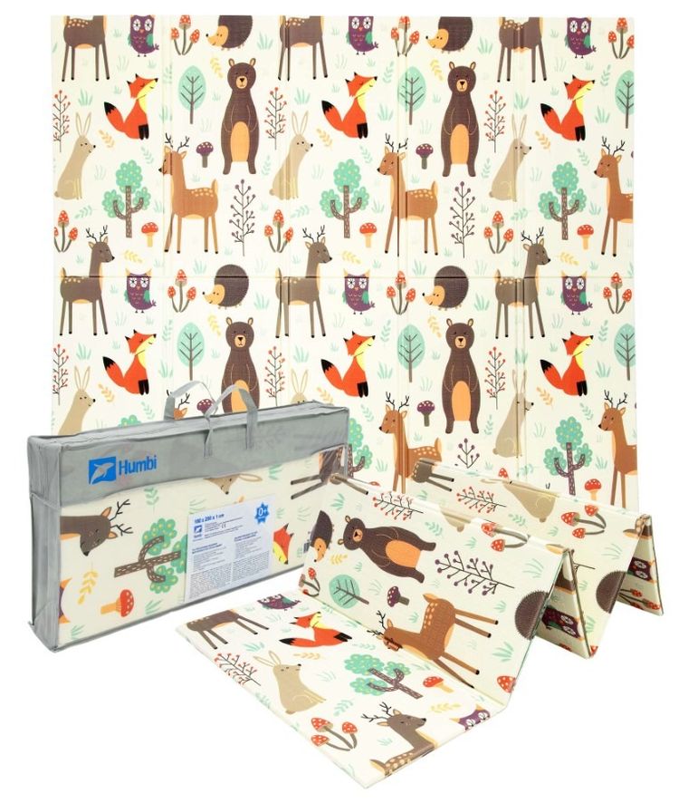 Humbi, dwustronna składana mata edukacyjna z pianki, las uliczki, 200-180-1 cm