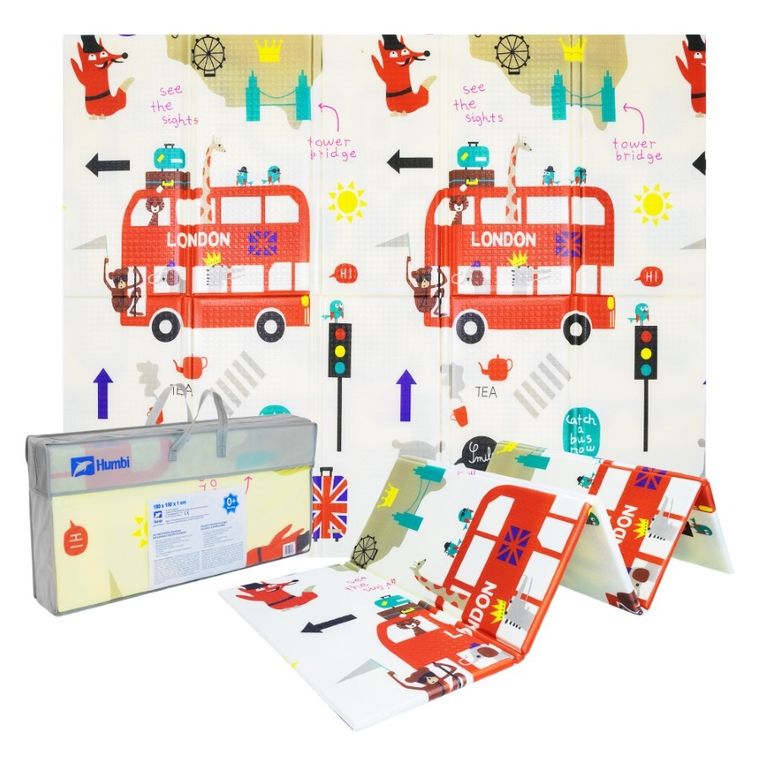 Humbi, dwustronna składana mata edukacyjna z pianki, Londyn, autobus, uliczki, miasto, 150-180-1 cm