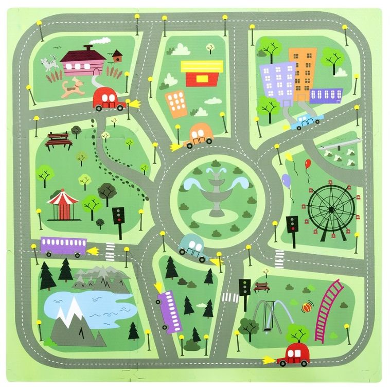 Humbi, mata piankowa, puzzle, miasto, 90-90 cm