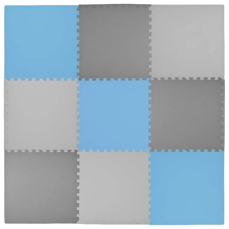 Humbi, mata piankowa, puzzle piankowe, niebieski, szary, ciemnoszary, 60-60 cm, 9 szt.