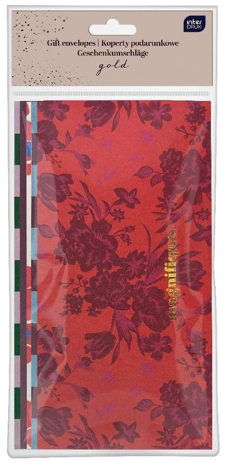 Interdruk, koperty podarunkowe, złote, 22-11 cm, 5 szt.