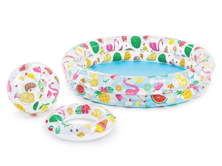 Intex, basen dmuchany z piłką i kołem, okrągły, wzór tropikalny, 25-122 cm
