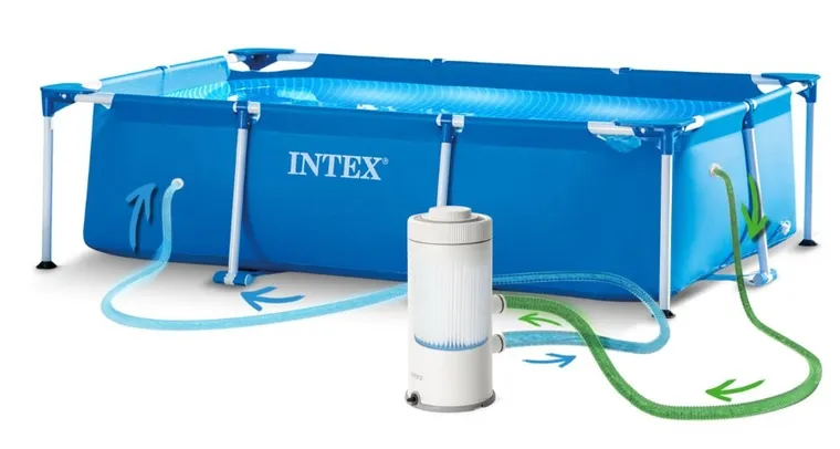 Intex, basen ogrodowy, stelażowy, 300-200-75 cm + maszynka do baniek