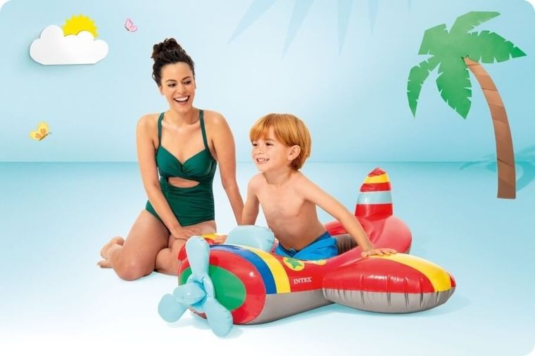 Intex, samolot, pontonik dmuchany, czerwony