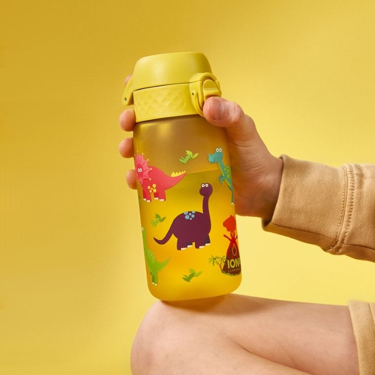 Ion8, Dinozaury, bidon z ustnikiem, żółty, 350 ml