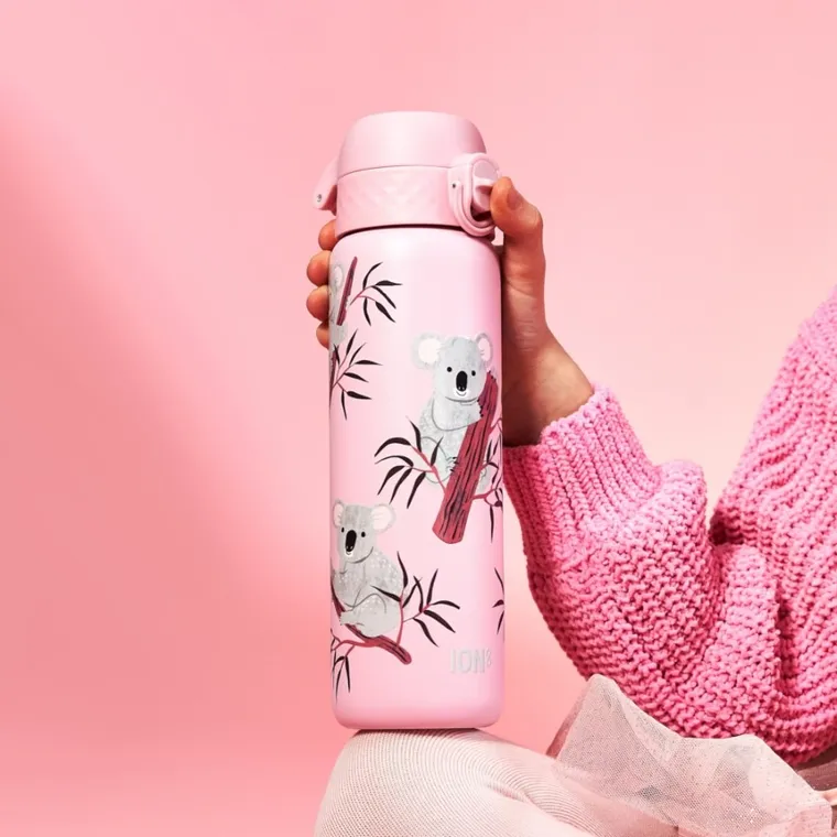 ION8, Koala, bidon stalowy z ustnikiem, różowy, 600 ml
