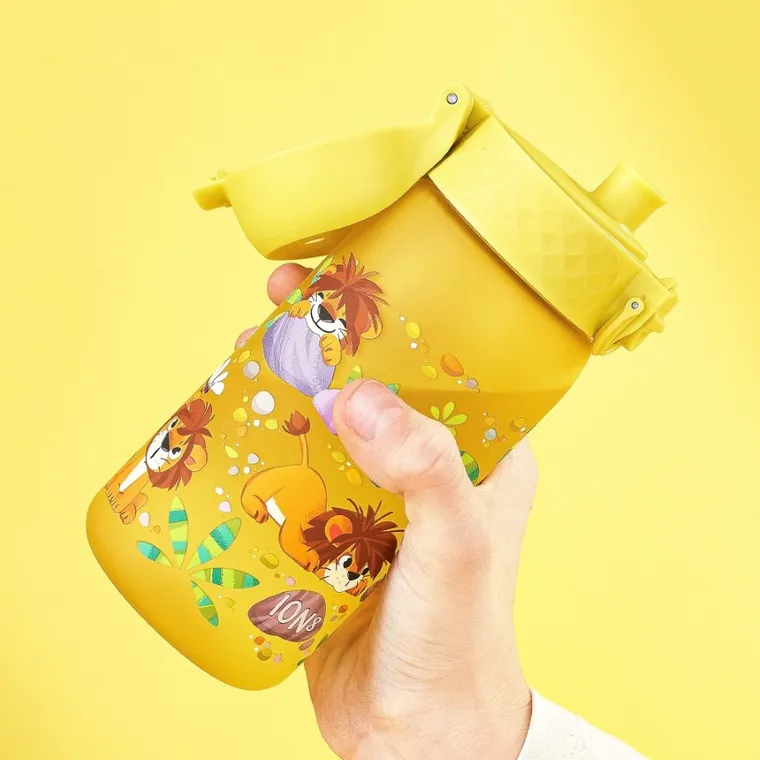 ION8, Lew i dżungla, bidon z ustnikiem, żółty, 350 ml