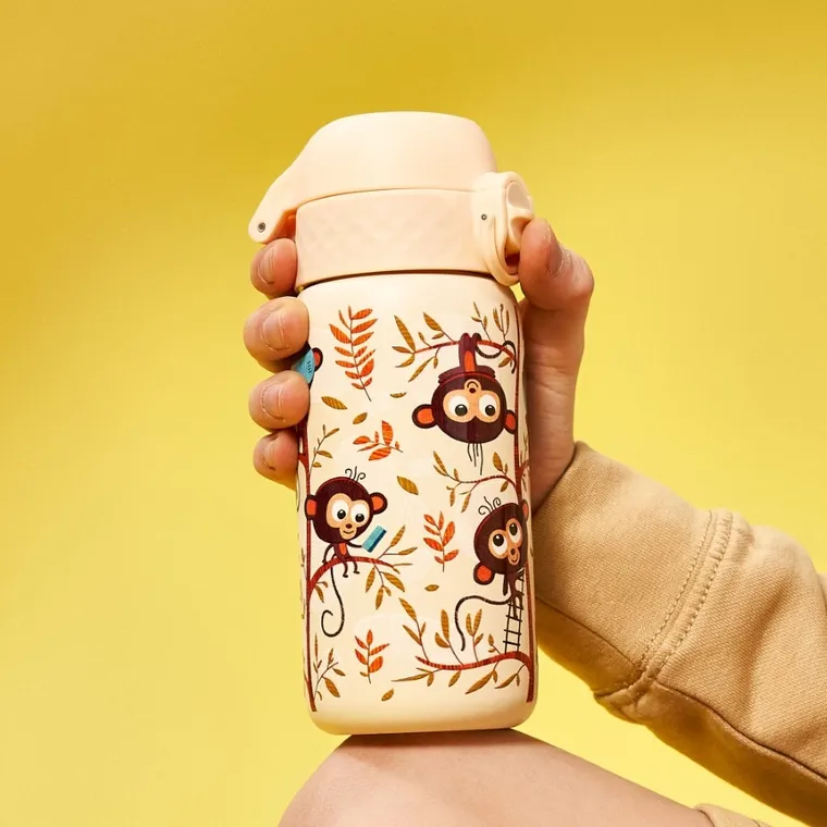 ION8, Małpki, stalowy bidon z ustnikiem, kremowy, 400 ml