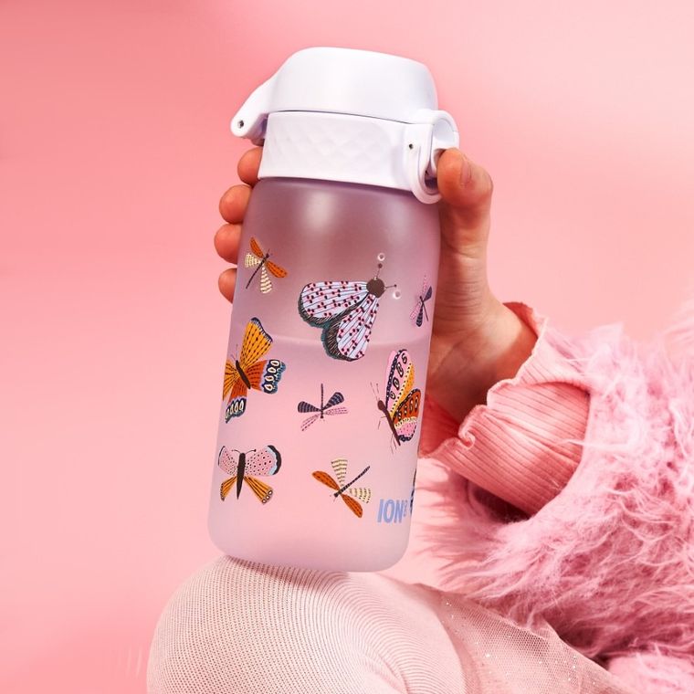 Ion8, Motylki, bidon z ustnikiem, biały, 350 ml