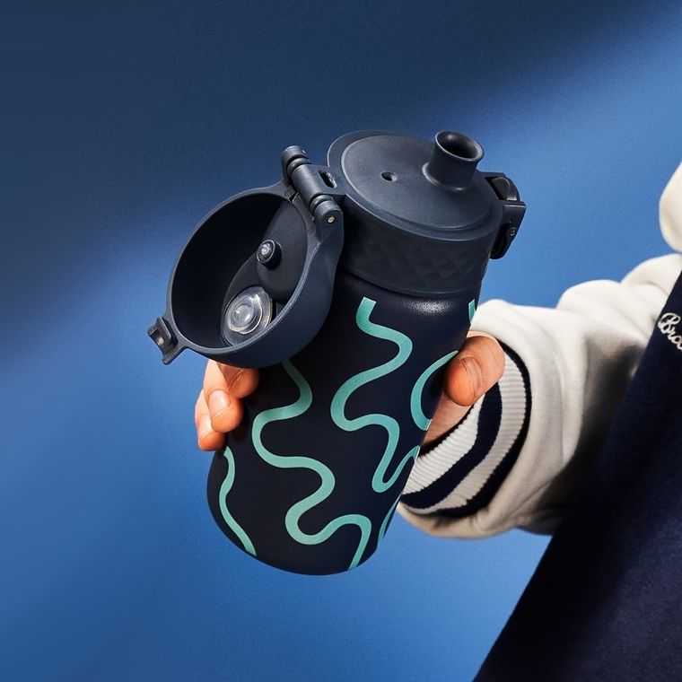 ION8, Szlaczki, bidon termiczny z ustnikiem, próżniowy, granatowy, 320 ml