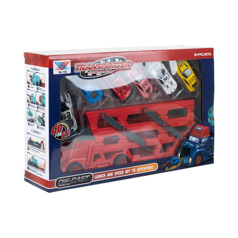 Iso Trade, ciężarówka transporter autek, zestaw z pojazdami, 6 szt.