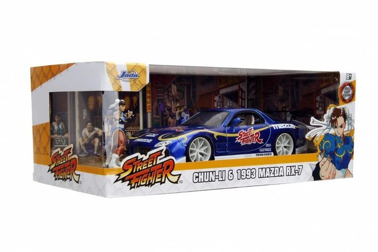 Jada Toys, Street Fighter, 1993 Mazda RX7, model pojazdu z figurką, 1:24