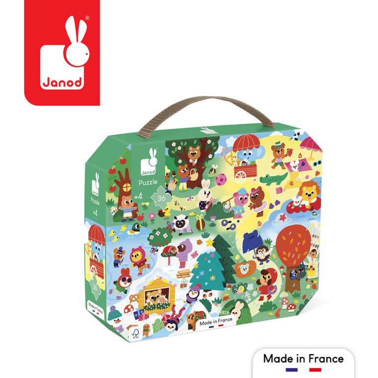 Janod, 4 pory roku, puzzle w walizce, 36 elementów