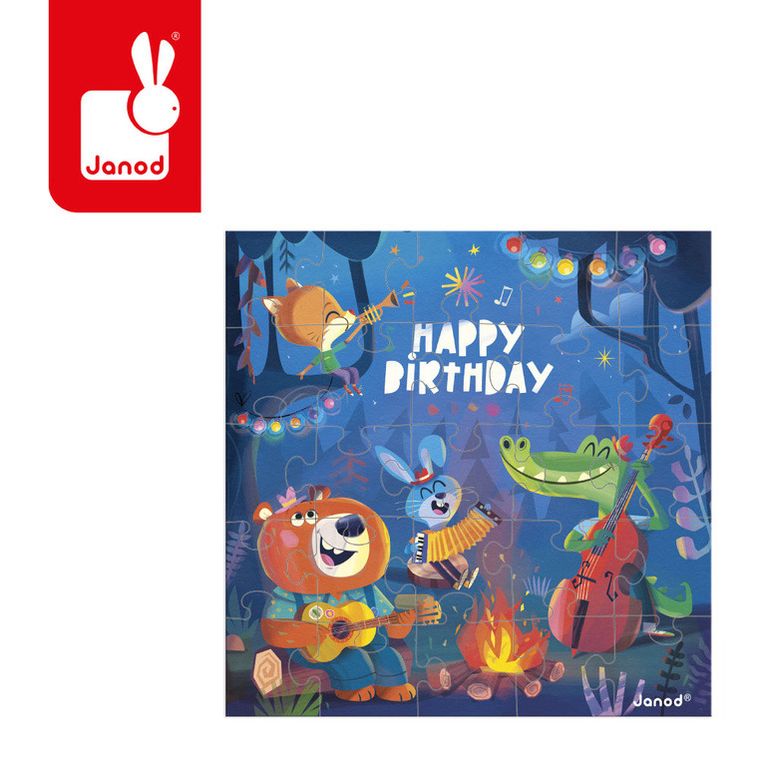 Janod, Birthday, puzzle z kartką urodzinową, 2w1, 25 szt.