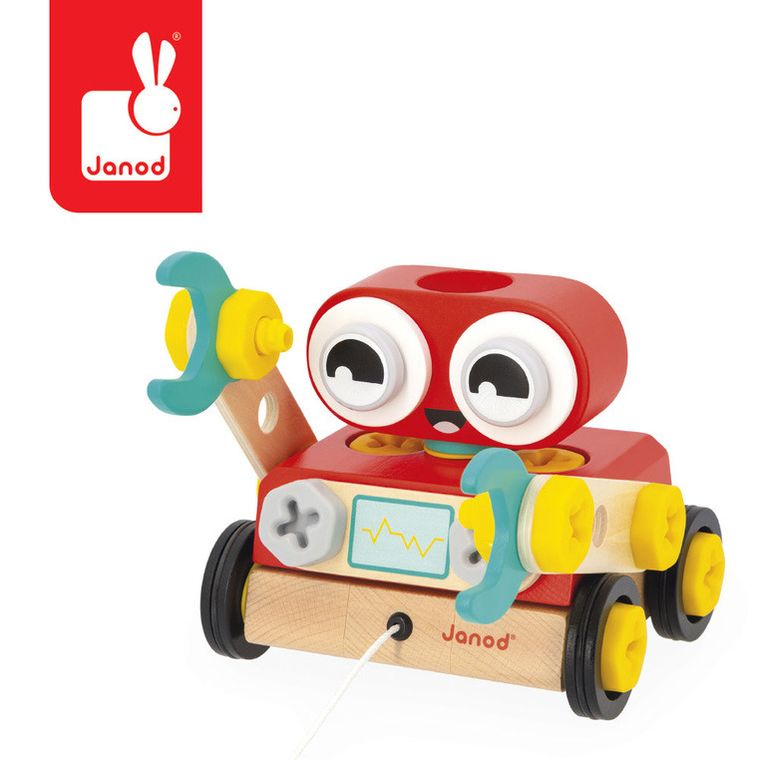Janod, Brico ‘Kids, drewniany robot, zestaw majsterkowicza do skręcania i ciągnięcia