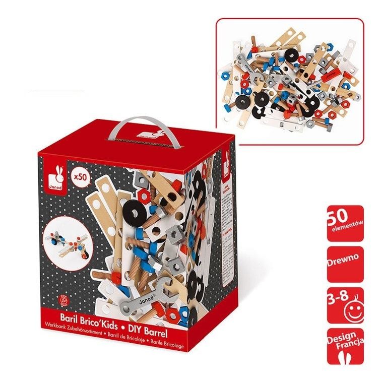 Janod, Brico ‘Kids, zestaw konstruktora, 50 elementów