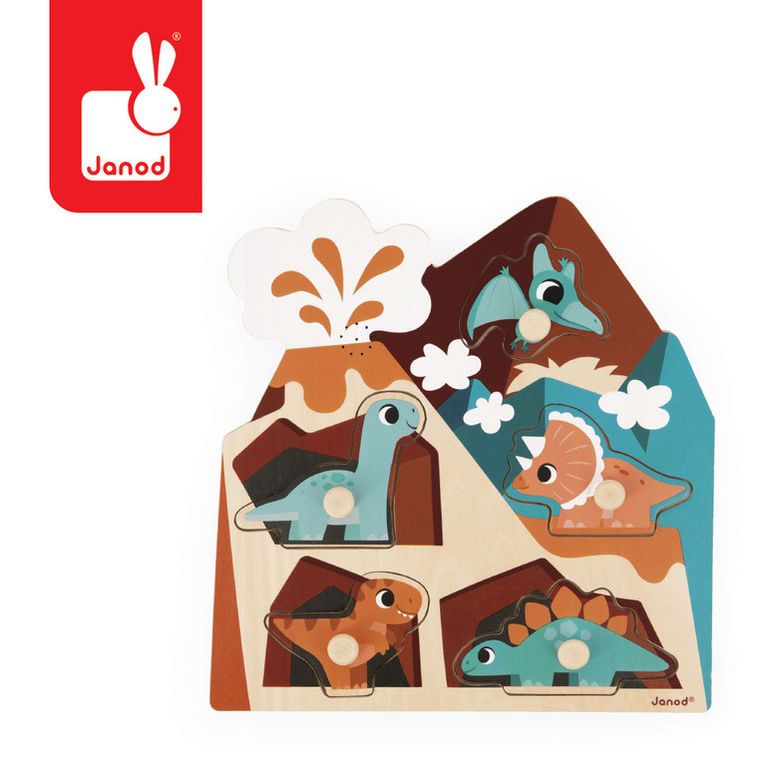 Janod, Dinozaury, drewniane puzzle muzyczne, 6 szt.