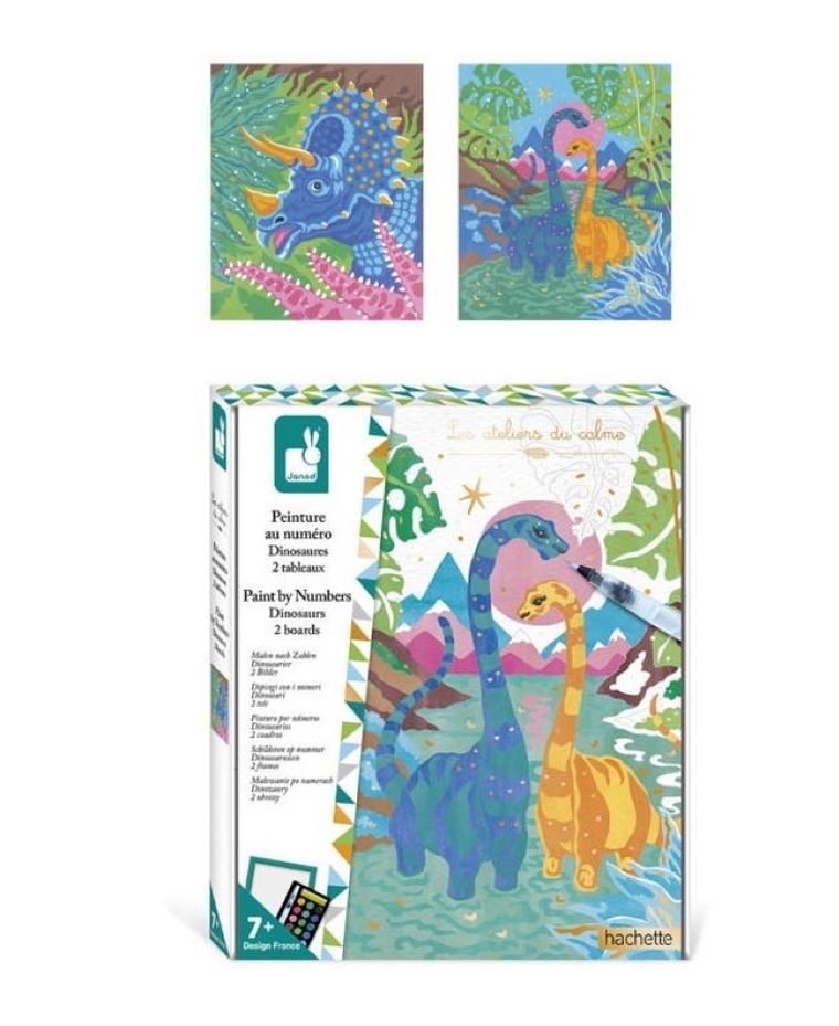 Janod, Dinozaury, malowanie po numerach, zestaw kreatywny, 2 obrazy