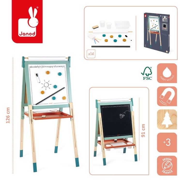Janod, duża drewniana tablica ewolucyjna, z 14 akcesoriami