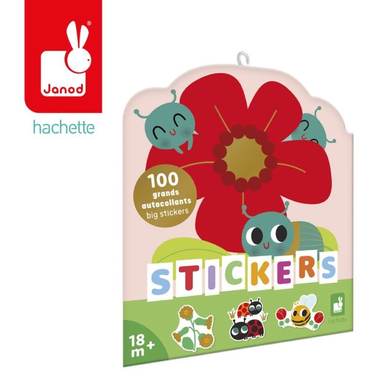 Janod, duże naklejki, zwierzęta w ogrodzie, 100 szt.