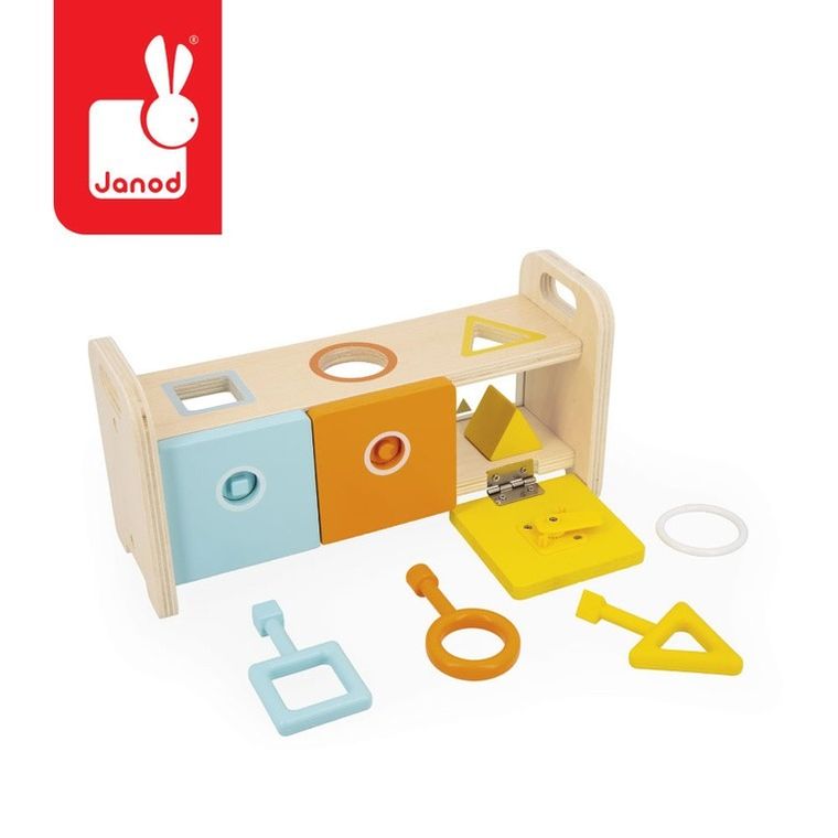 Janod, Essentiel, drewniany, sorter z kluczykami