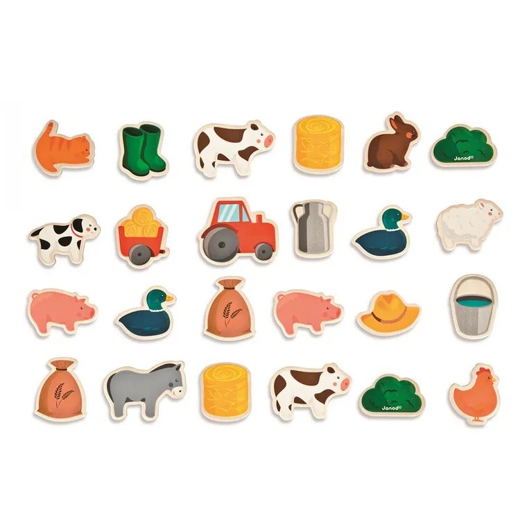 Janod, Farma, magnesy drewniane, 24 szt.