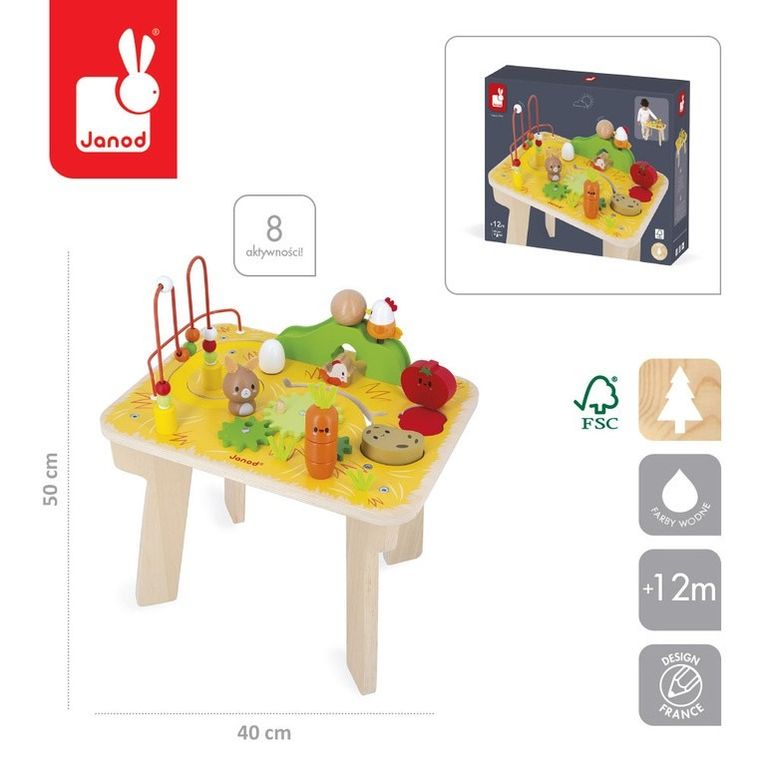Janod, Farma, wielofunkcyjny stolik edukacyjny, drewniany
