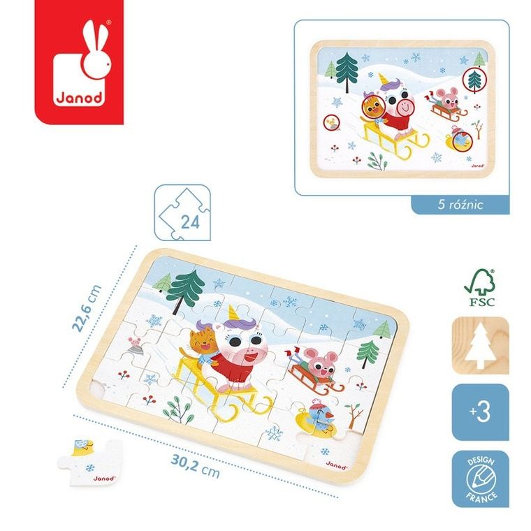 Janod, Góry, puzzle drewniane, 24 elementy