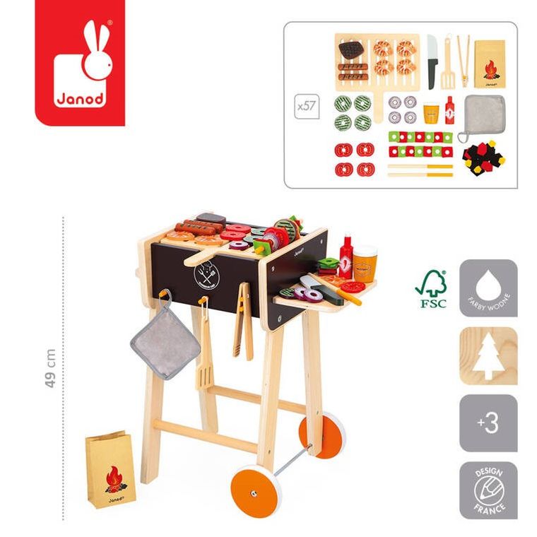 Janod, grill drewniany z akcesoriami