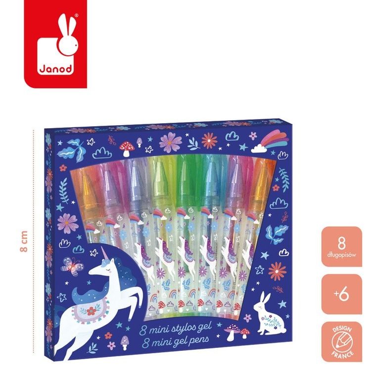 Janod, Jednorożce, Kraina snów, żelowe mini-długopisy, 8 kolorów