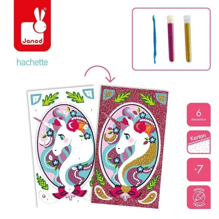 Janod, Jednorożce, magiczny brokat, zestaw kreatywny, 7+