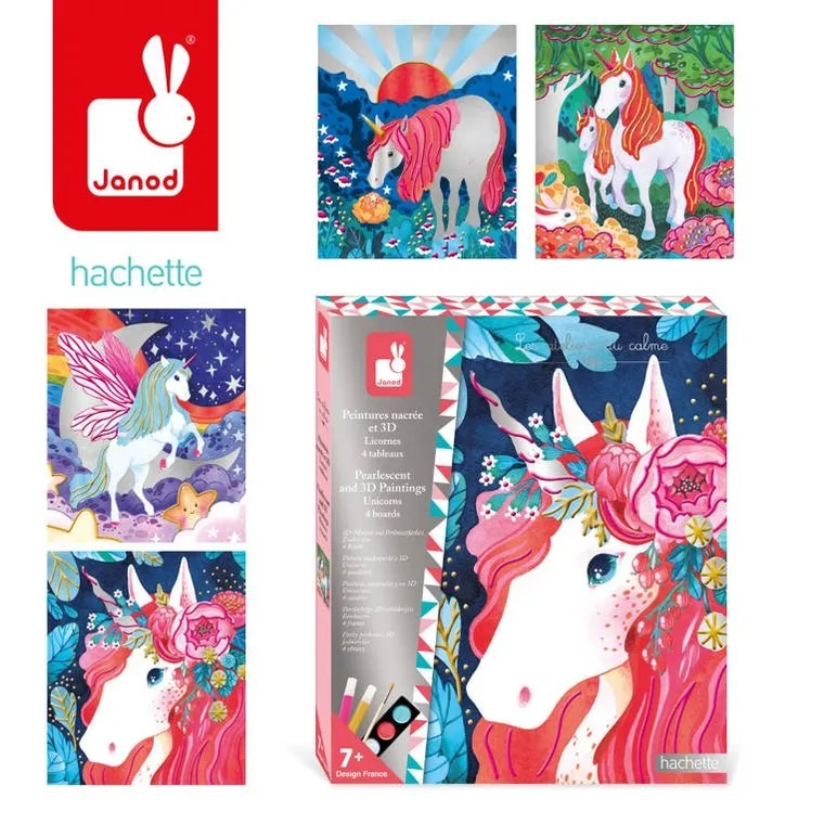 Janod, Jednorożce, malowanie farbami perłowymi i 3D, zestaw kreatywny