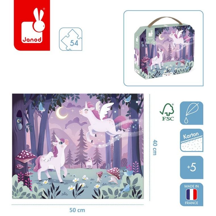 Janod, Jednorożce, puzzle w walizce, 54 elementy