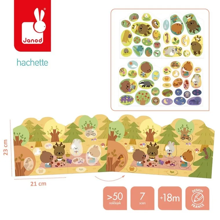 Janod, Las, książeczka do wyklejania, z naklejkami