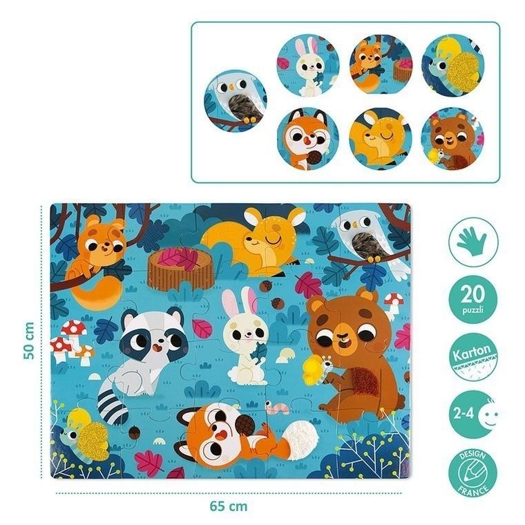 Janod, Leśne zwierzęta, puzzle sensoryczne, 20 elementów