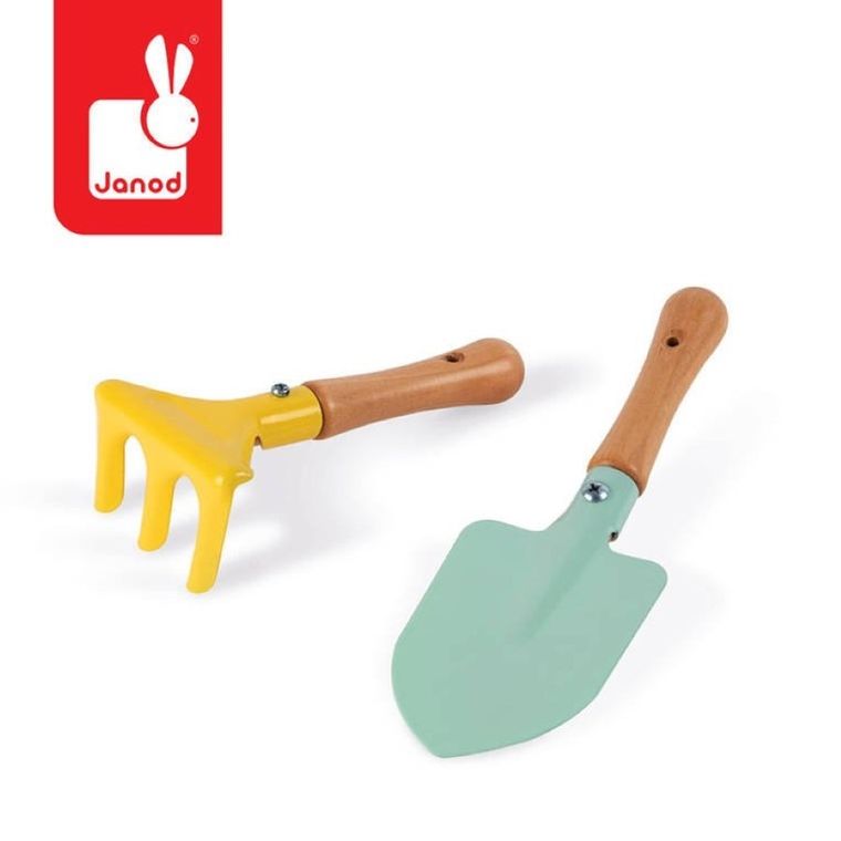 Janod, Mały ogrodnik, zestaw, łopatka i grabki