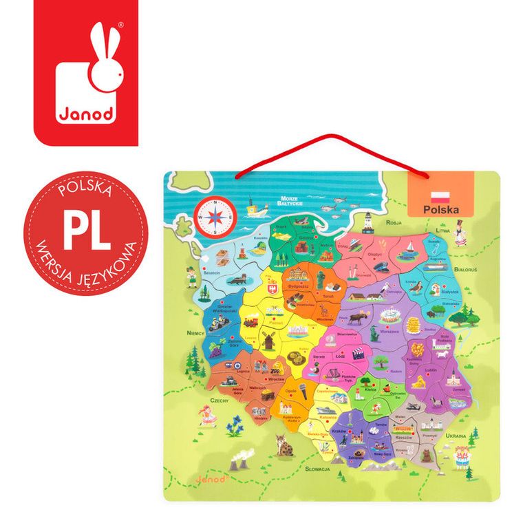 Janod, Mapa Polski, puzzle magnetyczne, 69 magnesów