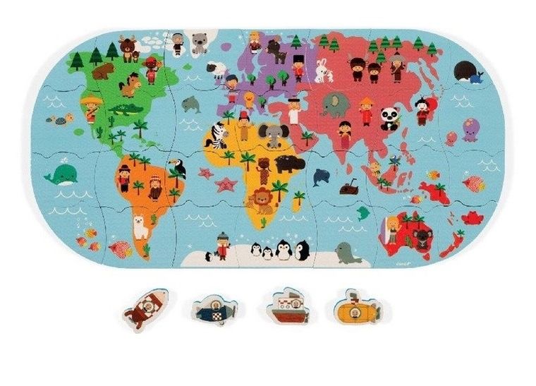 Janod, Mapa świata, puzzle do kąpieli, 28 elementów