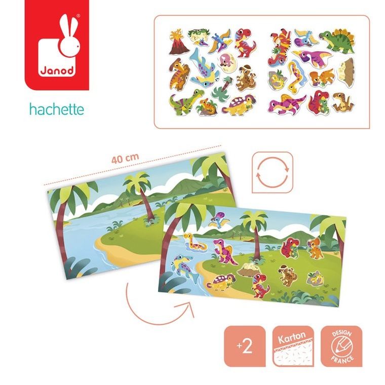 Janod, My arts & crafts, Dinozaury, grube naklejki wielorazowe, multizestaw kreatywny