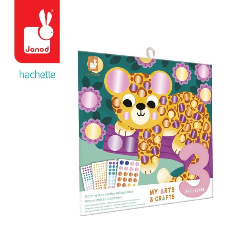 Janod, My arts & crafts, Zwierzęta, okrągłe naklejki, multizestaw kreatywny