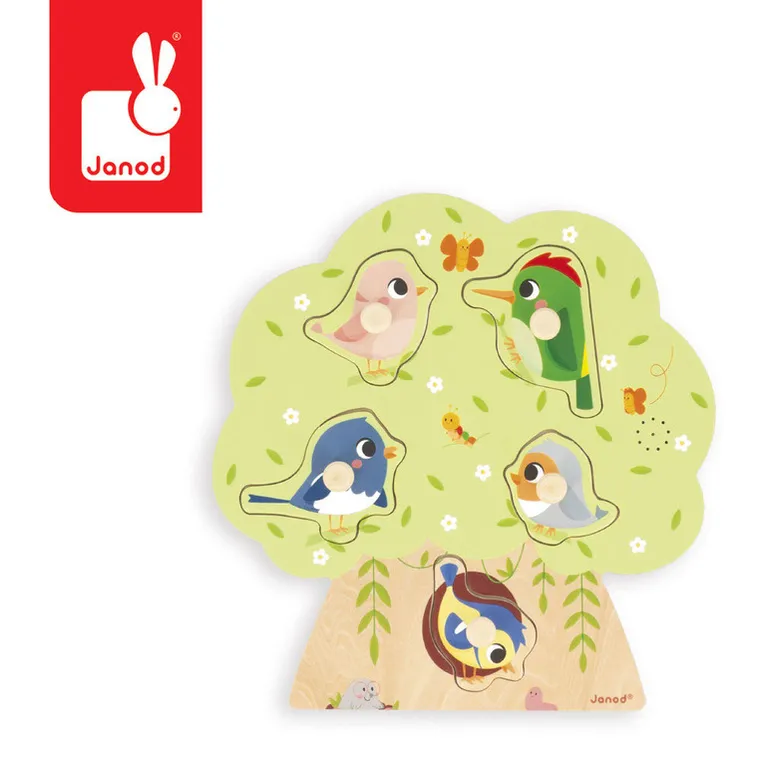 Janod, Odgłosy ptaków, drewniane puzzle muzyczne, 6 szt.