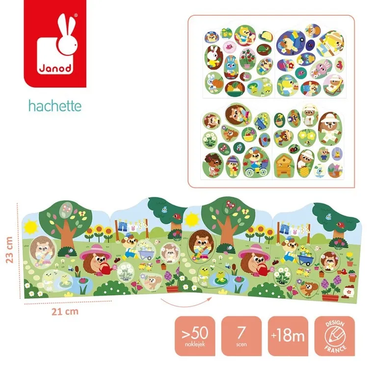 Janod, Ogród, książeczka do wyklejania, z naklejkami