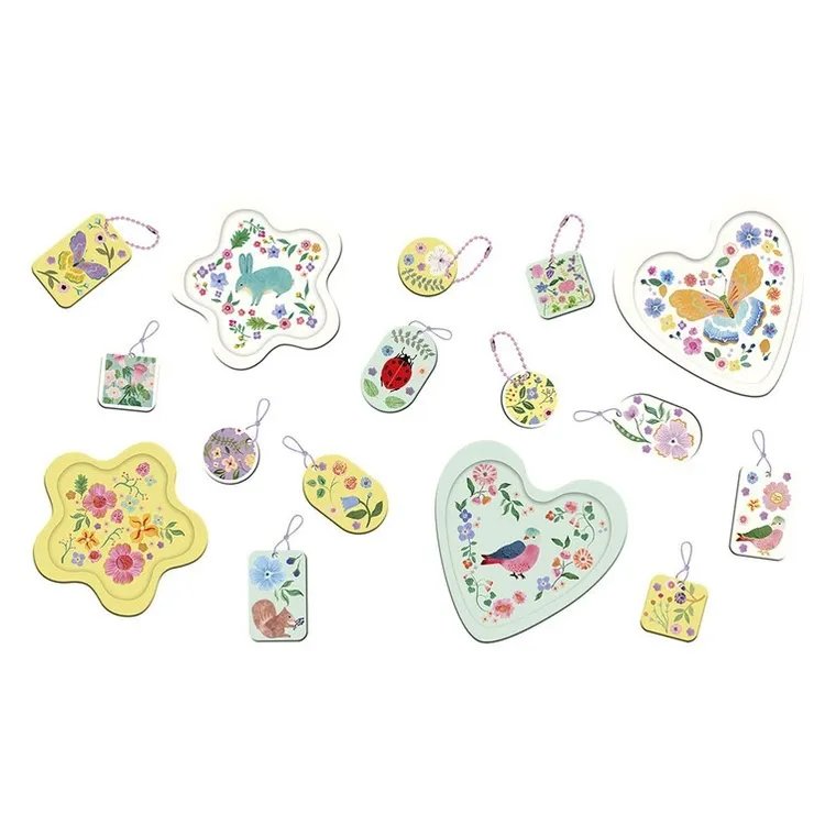 Janod, Ogród kwiatowy, zestaw kreatywny, formy i odlewy, 16 ozdób